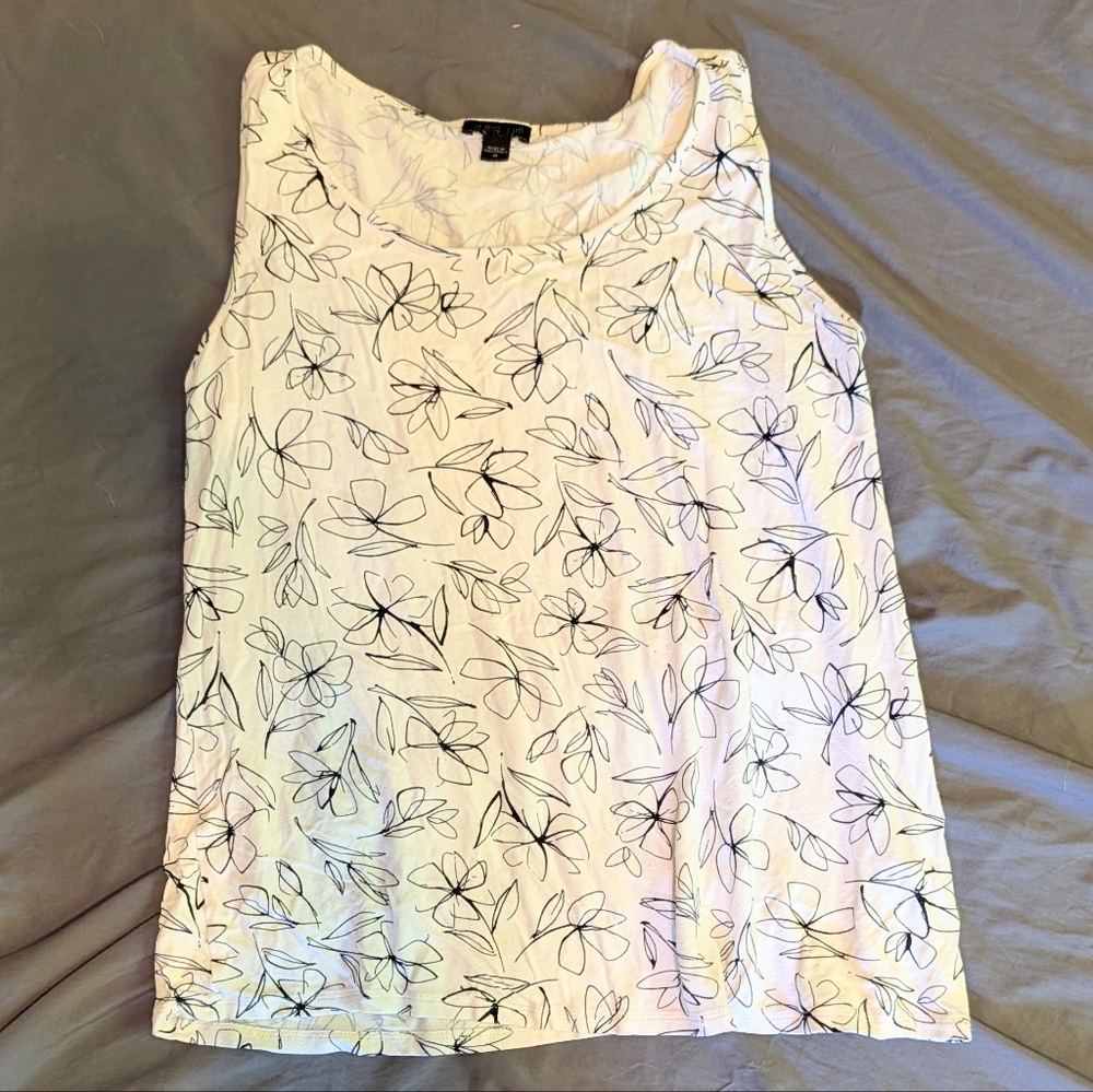 Floral Print Tank Top - White‎ and Black